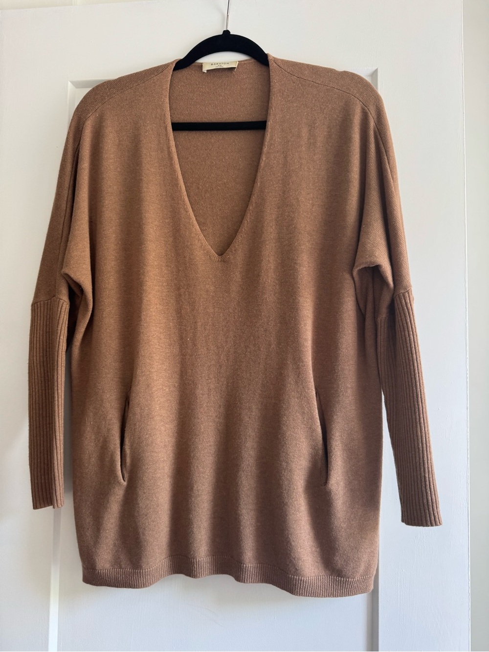 Babaton Relaxed V-Neck Sweater in Camel Brown